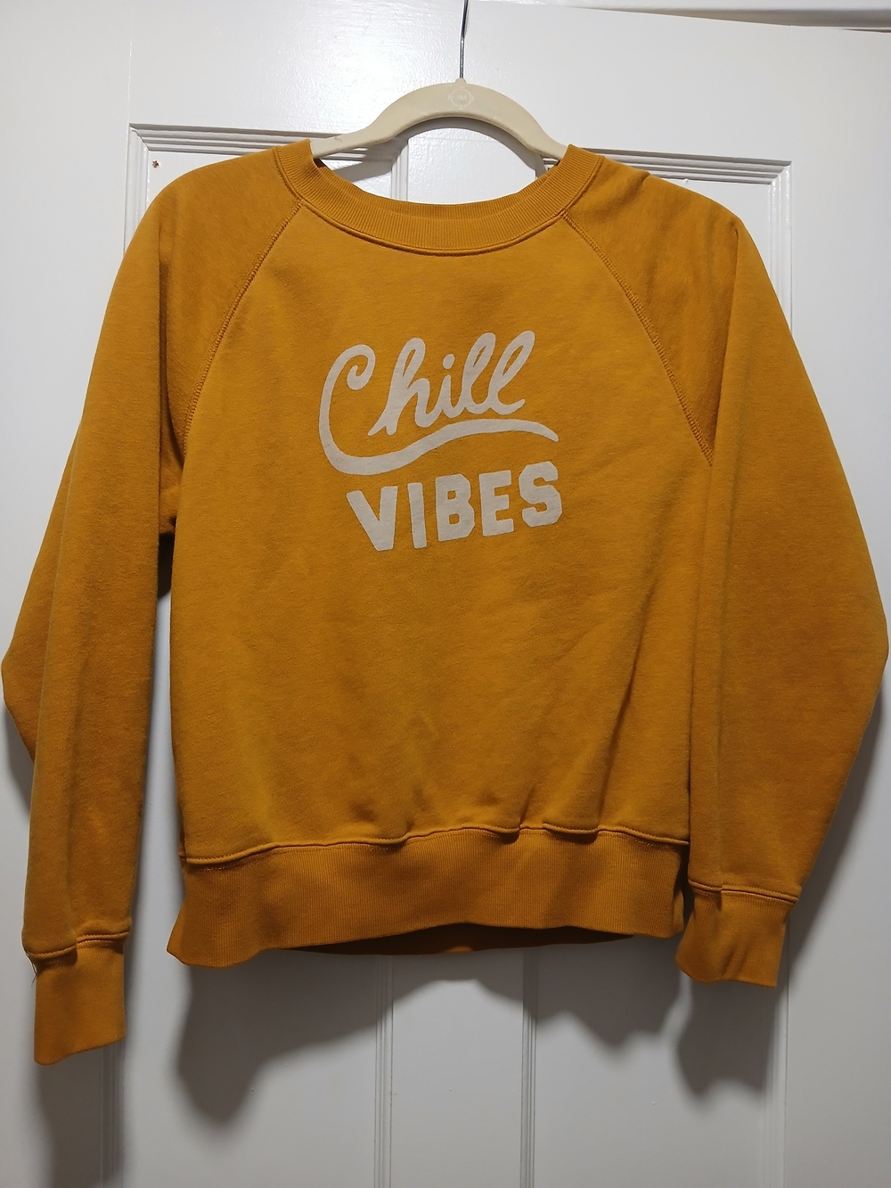 Old Navy Mustard Yellow "Chill Vibes" Crewneck Sweater